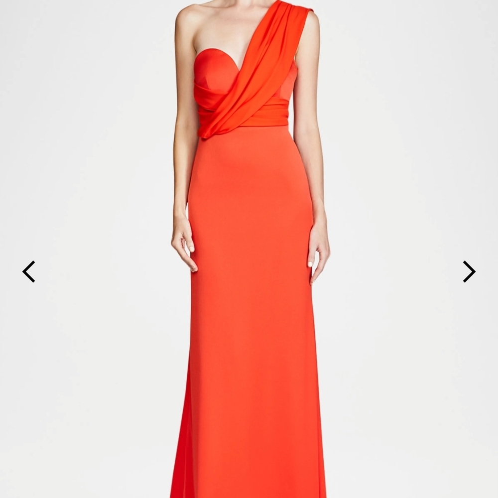 Halston Rochelle One Shoulder Cotton Blend Crepe Gown
